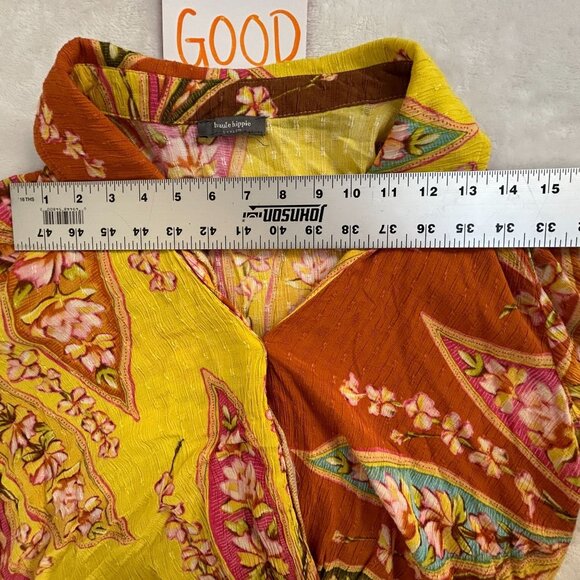 Haute Hippie Womens Floral Collared V-Neck Wrap Blouse Yellow Long Sleeve Boho - Picture 4 of 8